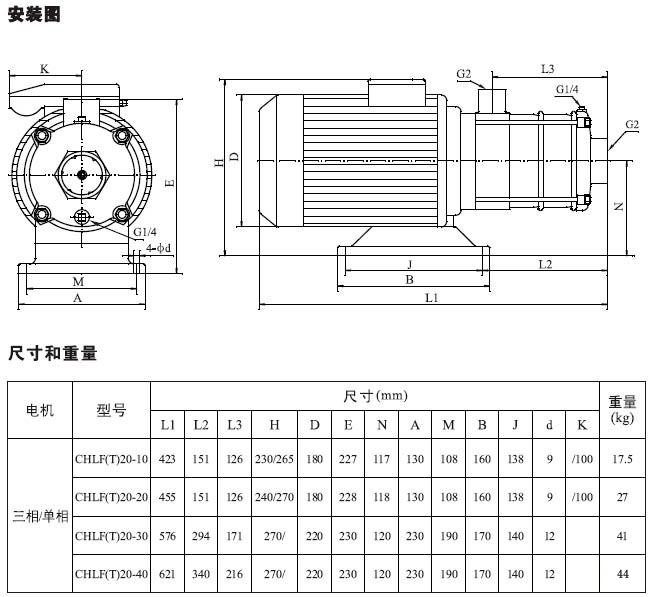 不銹鋼多級離心泵安裝圖、尺寸及重量